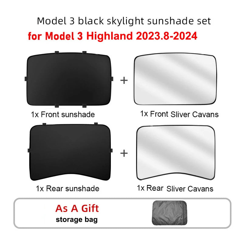 Cortina de Techo Solar y Ventanas Laterales para Tesla Model 3 Highland 2024 – Protección Solar y Privacidad