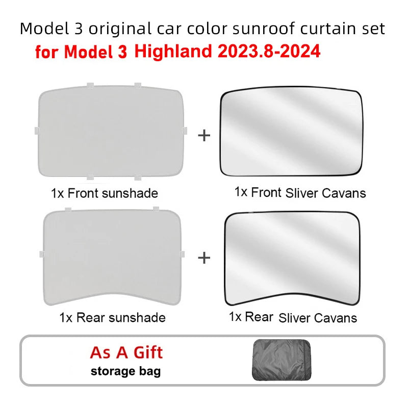 Cortina de Techo Solar y Ventanas Laterales para Tesla Model 3 Highland 2024 – Protección Solar y Privacidad