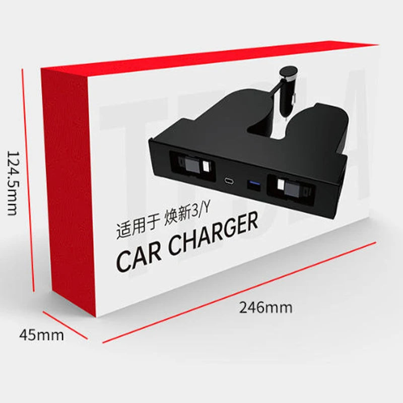 Estación de Carga USB 60W para Tesla Model 3 Highland y Model Y Juniper | HUB Magnético Retráctil