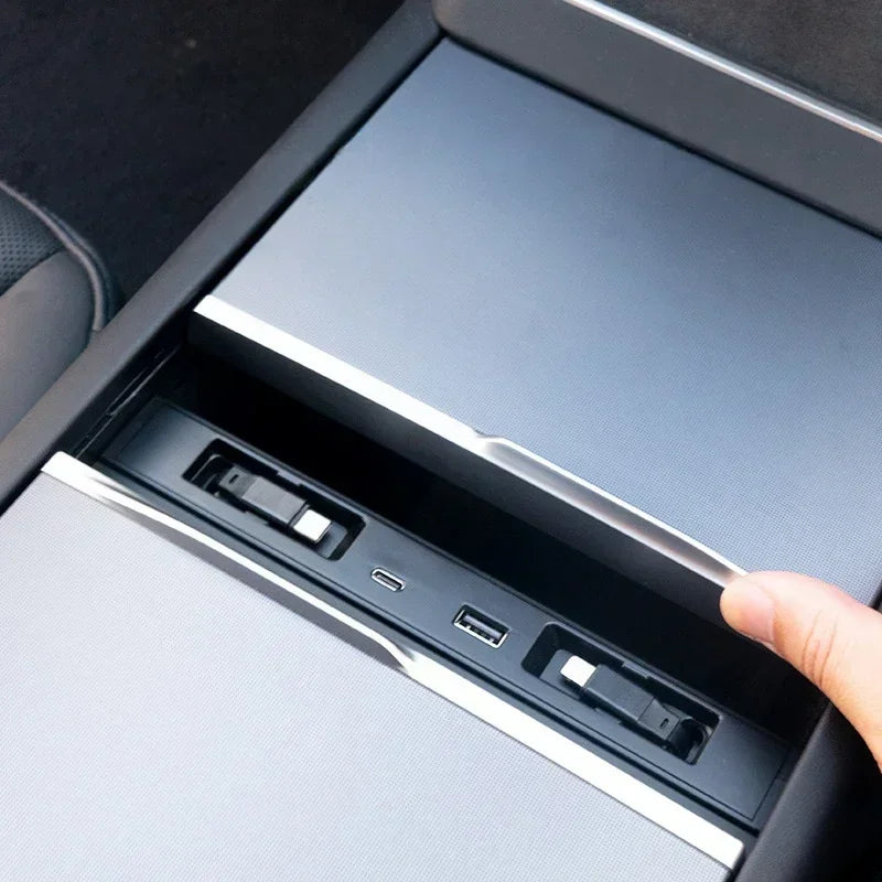 Estación de Carga USB 60W para Tesla Model 3 Highland y Model Y Juniper | HUB Magnético Retráctil