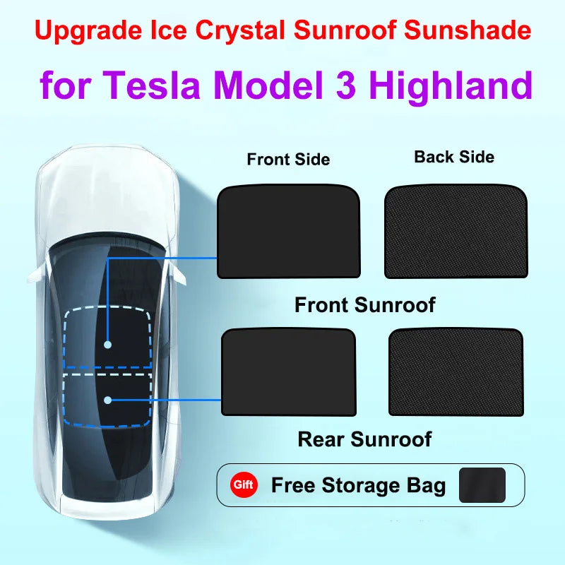 Cortina de Techo Solar y Ventanas Laterales para Tesla Model 3 Highland 2024 – Protección Solar y Privacidad