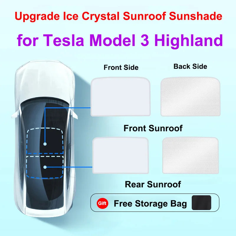 Cortina de Techo Solar y Ventanas Laterales para Tesla Model 3 Highland 2024 – Protección Solar y Privacidad