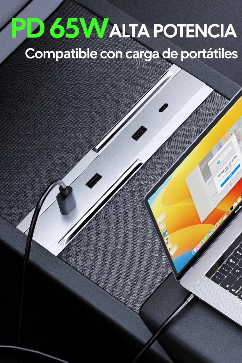 Dock USB-C 65W para Tesla Model 3 Highland 2024 y Model Y 2025 Juniper | Carga rápida + HUB central